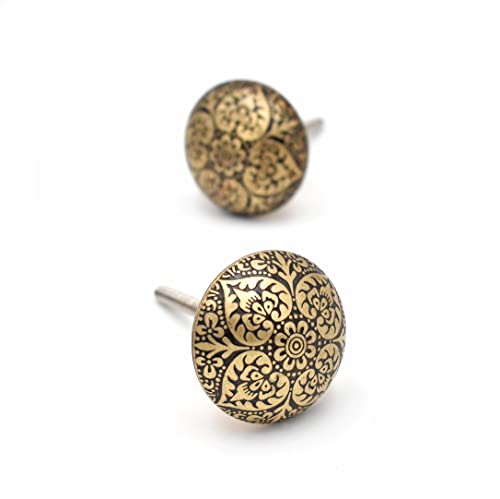 BROOK AND BIRCH Moroccan Brass Cabinet Drawer Knobs Round Vintage Brass Knobs for Dresser Door Cupboard Door Handle Pulls Set of 6 - Image 1