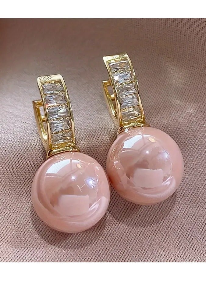 Home Clearance Sale Pretty Hoop Earrings Copper Jewelry With Pinkmitation Pearl Design Elegant Simple Style For Women Party Dating Earrings - Image 1