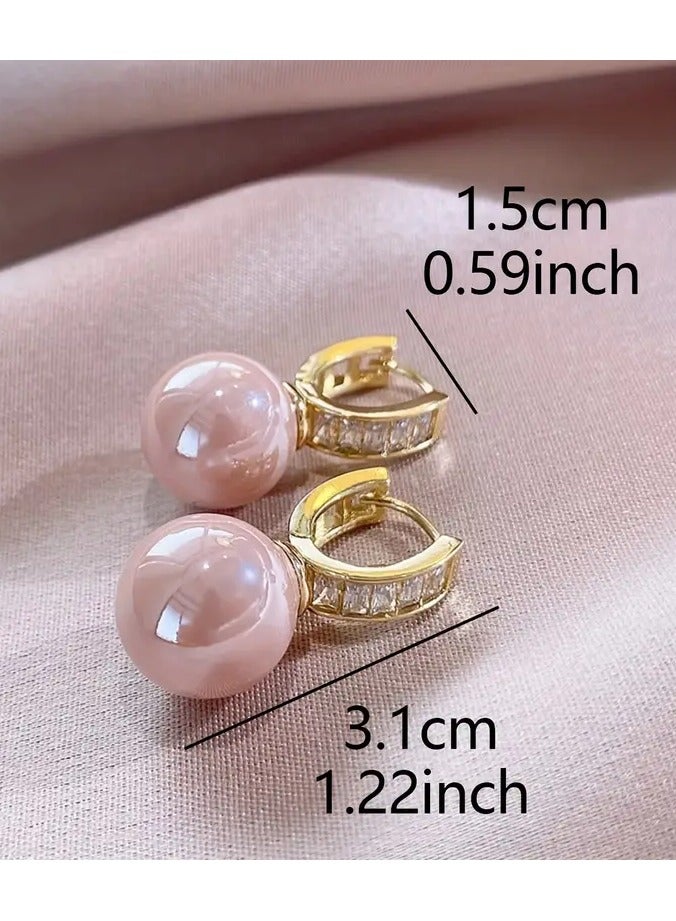 Home Clearance Sale Pretty Hoop Earrings Copper Jewelry With Pinkmitation Pearl Design Elegant Simple Style For Women Party Dating Earrings - Image 2