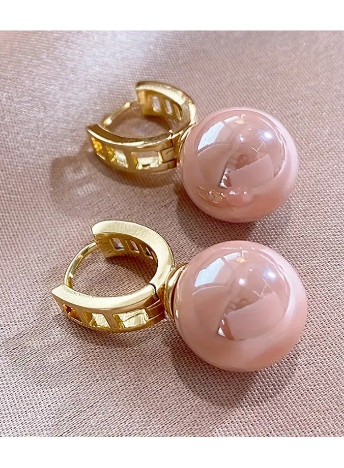 Home Clearance Sale Pretty Hoop Earrings Copper Jewelry With Pinkmitation Pearl Design Elegant Simple Style For Women Party Dating Earrings - Image 3