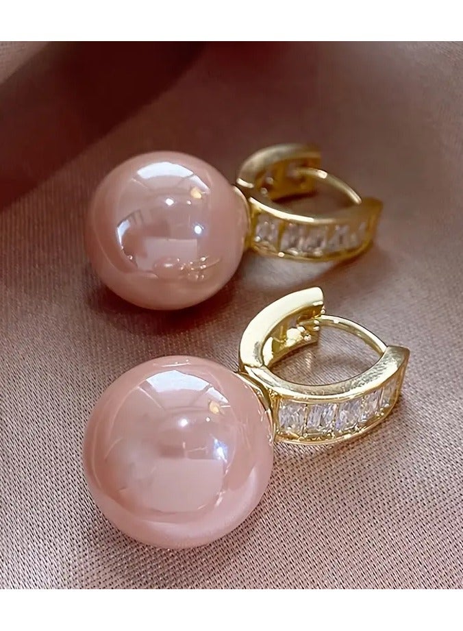 Home Clearance Sale Pretty Hoop Earrings Copper Jewelry With Pinkmitation Pearl Design Elegant Simple Style For Women Party Dating Earrings - Image 5