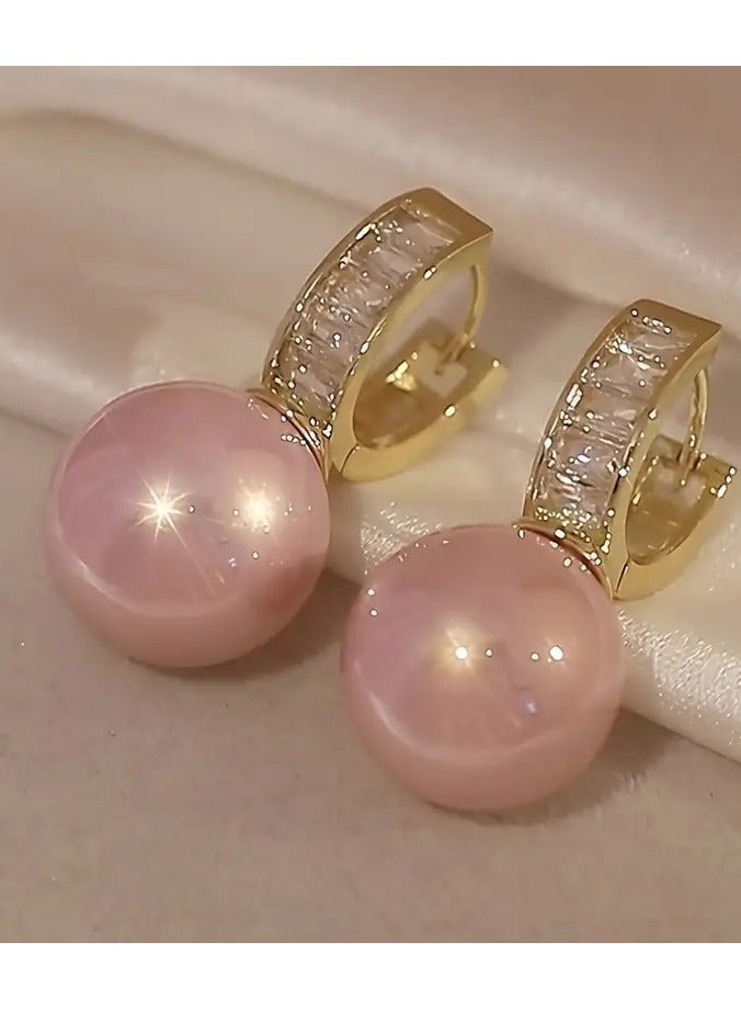 Home Clearance Sale Pretty Hoop Earrings Copper Jewelry With Pinkmitation Pearl Design Elegant Simple Style For Women Party Dating Earrings - Image 4