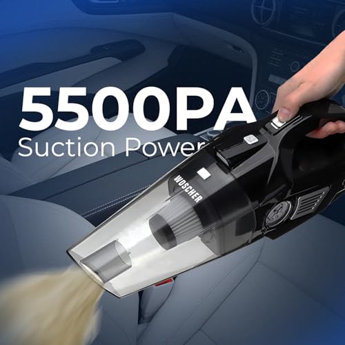 WOSCHER AirVac Pro+ 3in1 USB Rechargeable Car Vacuum Cleaner Cordless,Tyre Inflator,150 PSI Digital Air Pump for Car Tyre|120 Watt Car Vacuum Cleaner High Power 6000PA |LED Light| Auto Shut Off - Image 5