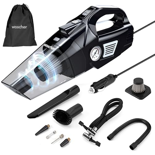 WOSCHER AirVac Pro+ 3in1 USB Rechargeable Car Vacuum Cleaner Cordless,Tyre Inflator,150 PSI Digital Air Pump for Car Tyre|120 Watt Car Vacuum Cleaner High Power 6000PA |LED Light| Auto Shut Off - Image 1