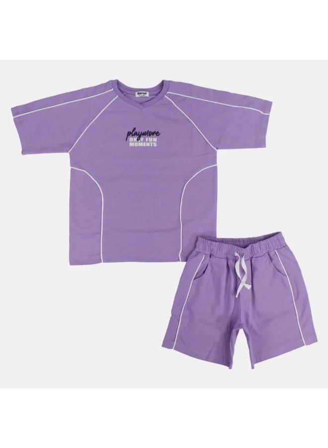 playmore Unisex Kids Cotton Outfit Set – Purple "ONLY FUN MOMENTS" - Image 1
