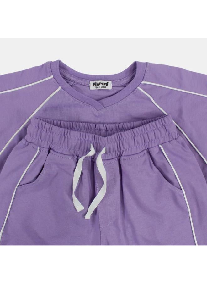playmore Unisex Kids Cotton Outfit Set – Purple "ONLY FUN MOMENTS" - Image 3