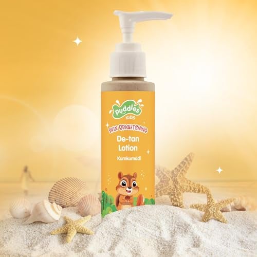 Puddles Kids Brightening Kumkumadi De-Tan Lotion (100 ML) | Tan Removal & Skin Nourishment for Ages 2+ | Saffron, Sandalwood & Licorice | Hydrates, Soothes & Protects | Paraben-Free, Fast-Absorbing - Image 1