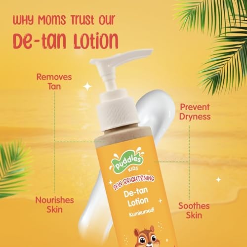 Puddles Kids Brightening Kumkumadi De-Tan Lotion (100 ML) | Tan Removal & Skin Nourishment for Ages 2+ | Saffron, Sandalwood & Licorice | Hydrates, Soothes & Protects | Paraben-Free, Fast-Absorbing - Image 3