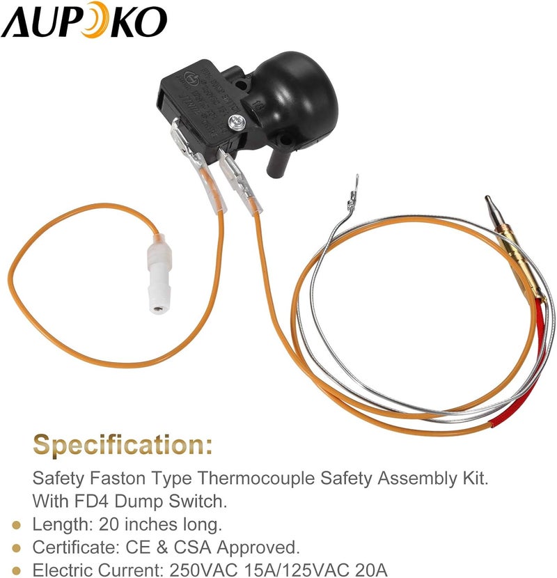 Aupoko قطع غيار سخان الفناء - قطع غيار سخان الفناء Fire Sense بطول 20 بوصة ترموكوبل ومفتاح تفريغ FDB لاستبدال سخان الهواء الخارجي - Image 3