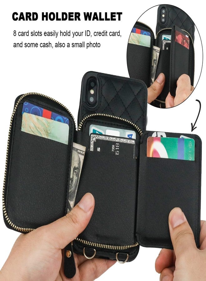 Bocasal Crossbody Wallet Case for iPhone Xs Max, RFID Blocking PU Leather Zipper Handbag Purse Flip Cover, Kickstand Folio Case with Card Slots Holder Wrist Strap Lanyard 6.5 Inch (Black) - Image 4