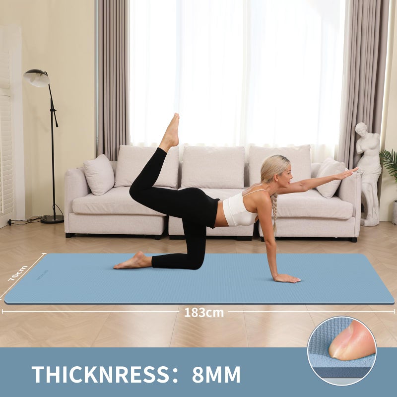 WOHAO Extra Thick 8mm Yoga Mat, 72"x28" Non Slip Exercise Mat, Reversible 2-Sided Dual Color Premium POE Material, with Carrying Strap for Yoga, Pilates, Home Gym - Image 3