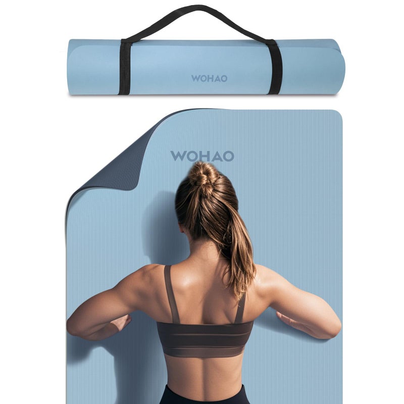 WOHAO Extra Thick 8mm Yoga Mat, 72"x28" Non Slip Exercise Mat, Reversible 2-Sided Dual Color Premium POE Material, with Carrying Strap for Yoga, Pilates, Home Gym - Image 1