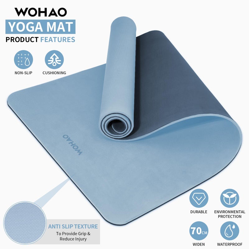WOHAO Extra Thick 8mm Yoga Mat, 72"x28" Non Slip Exercise Mat, Reversible 2-Sided Dual Color Premium POE Material, with Carrying Strap for Yoga, Pilates, Home Gym - Image 2