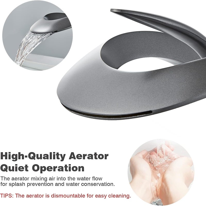 KEYOZA Waterfall Taps for Bathroom Basin Single Handle Sink Taps for Bathroom Hot and Cold Brass Bathroom Tap Grey - Image 4