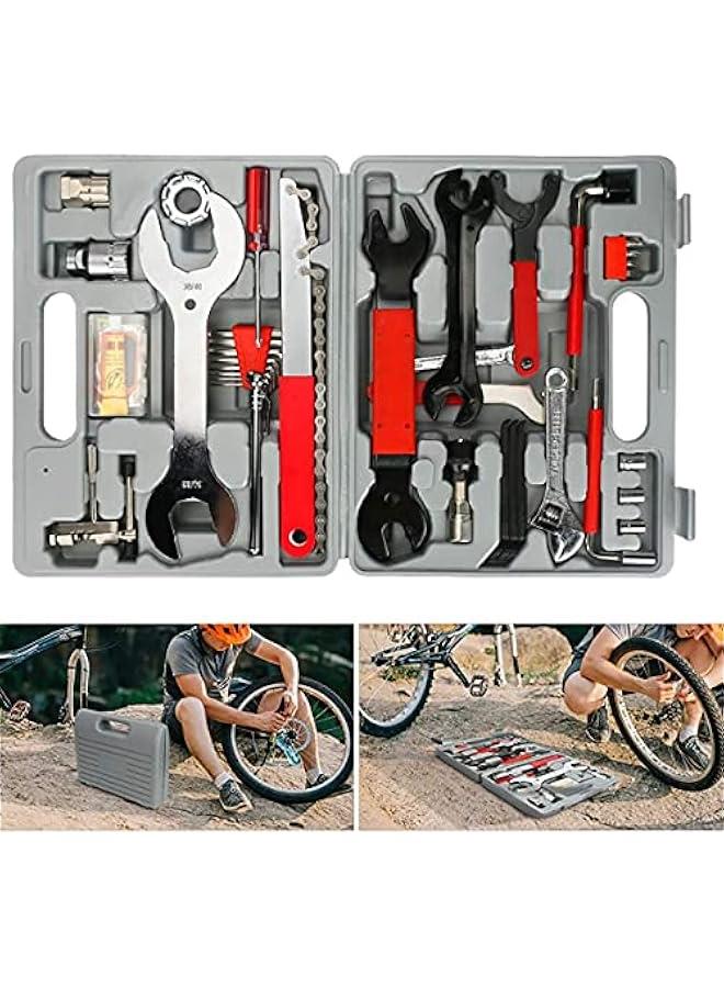 BWSJ Bike Repair Tool Kit44  Bicycle Tools with Carrying Case for MountainRoad Bicycle Repairs Repair Chain Bike Tire Pedal Wrench Brakes Lights - Image 1