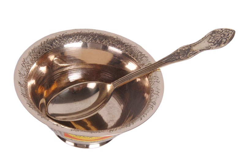 SHIV SHAKTI ARTS SHIV SHAKTI ARTS Handmade Pure Brass Leaf Design Katori Bowl with Spoon Serving Indian Home Food Homeware EachSet of 6 - Image 2
