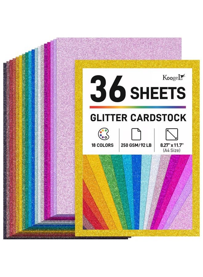 Koogel Glitter Cardstock Paper, 36 Sheets Sparkly Paper A4 Premium Craft Cardstock 18 Colors for Card Making Paper Crafting Scrapbook 250GSM - Image 1