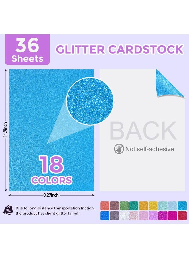 Koogel Glitter Cardstock Paper, 36 Sheets Sparkly Paper A4 Premium Craft Cardstock 18 Colors for Card Making Paper Crafting Scrapbook 250GSM - Image 2