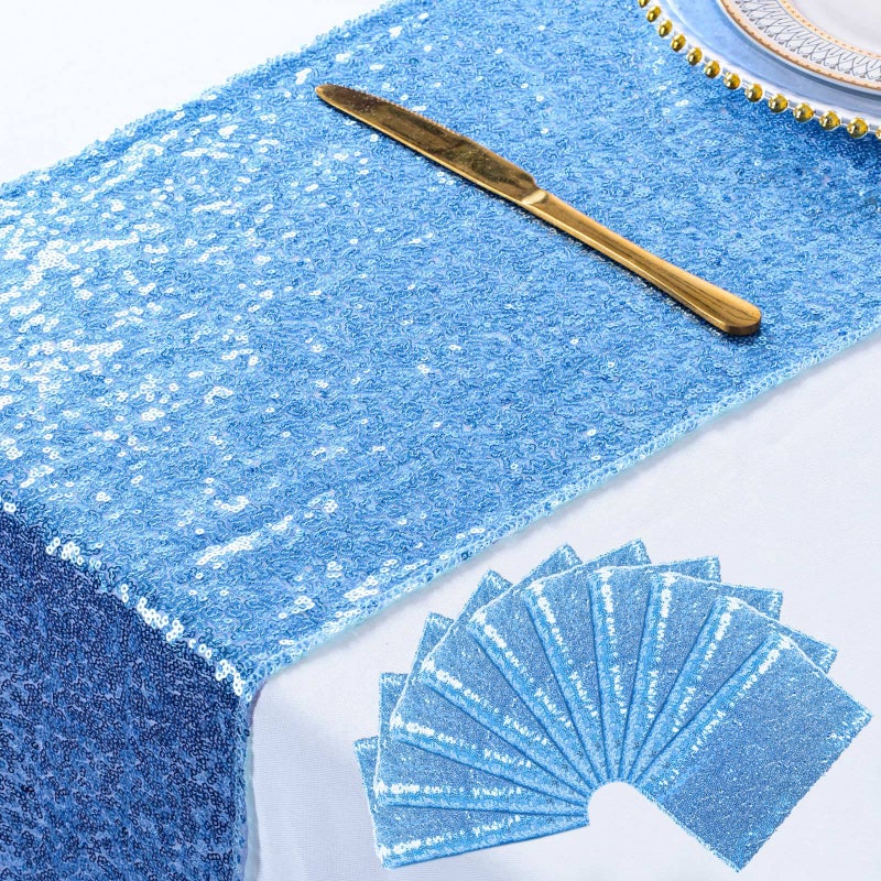 ShiDianYi Sequin Table Runners 10PCs 12x72 Purple Glitter Table Cover for Birthday Party Wedding Table Runners Sparkle Table Runner for Dining Room Christmas New Year Gathering