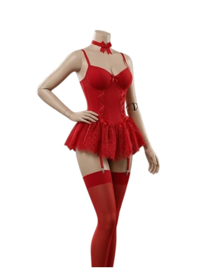 Lingerie costume, women's nightgown, lace in tulle, decorated with a satin bow – an attractively feminine design - Image 1