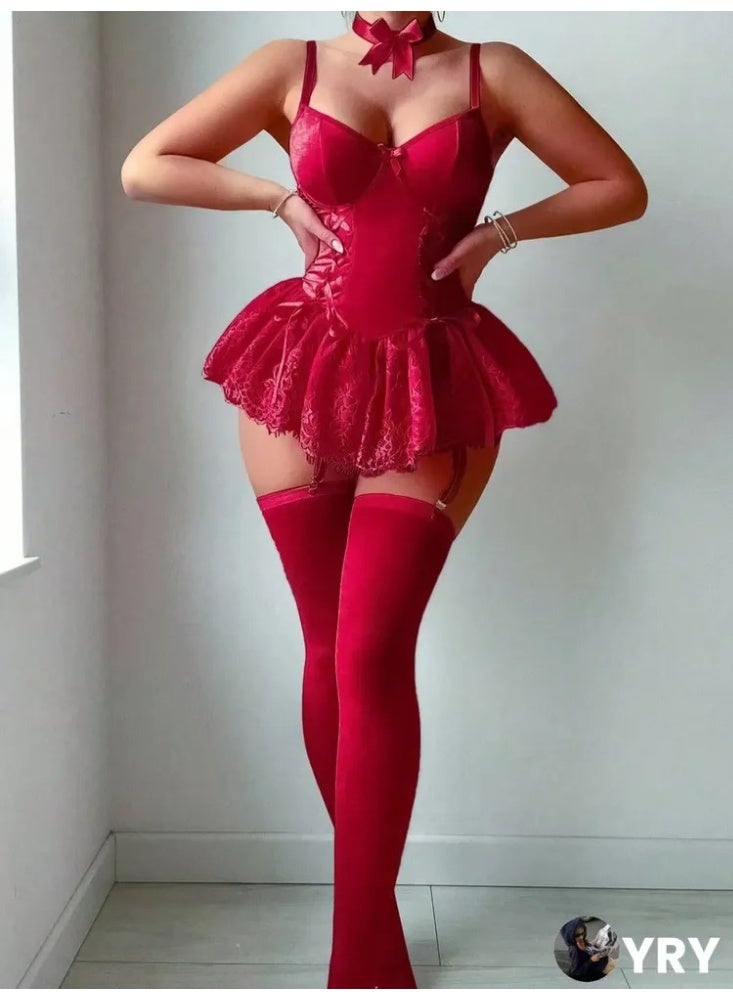 Lingerie costume, women's nightgown, lace in tulle, decorated with a satin bow – an attractively feminine design - Image 4