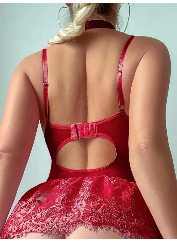 Lingerie costume, women's nightgown, lace in tulle, decorated with a satin bow – an attractively feminine design - Image 3