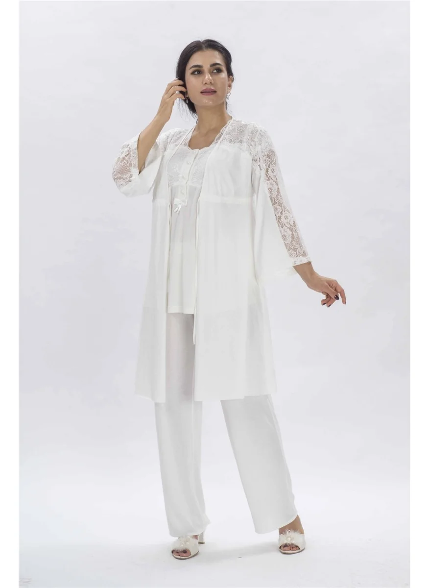 دوشيس 3008 Maternity Pajama Set with Robe-Ecru