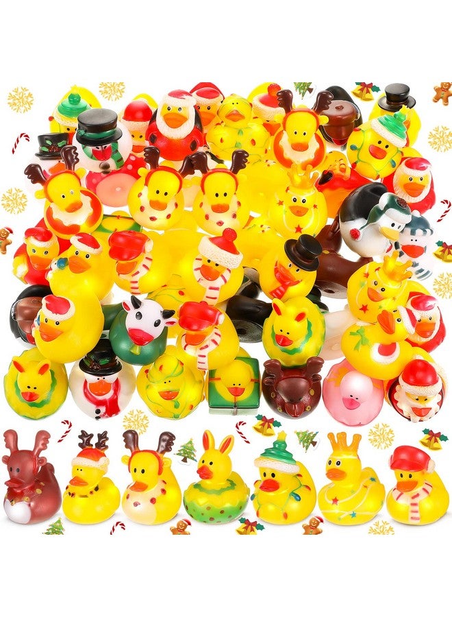 Hanaive 50 Pcs Assorted Christmas Rubber Ducks Bulk with Different Designs Mini Rubber Ducks Bath Toys Xmas Themed Novelty Duck for Party Supplies Gifts Birthday Baby Shower Pool Party (Retro) - Image 1
