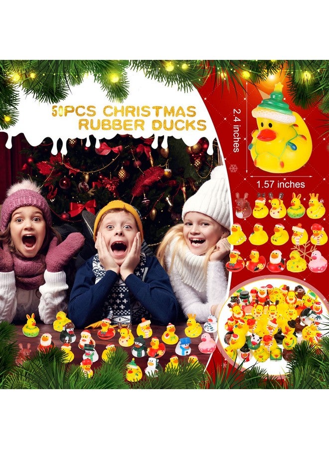 Hanaive 50 Pcs Assorted Christmas Rubber Ducks Bulk with Different Designs Mini Rubber Ducks Bath Toys Xmas Themed Novelty Duck for Party Supplies Gifts Birthday Baby Shower Pool Party (Retro) - Image 2