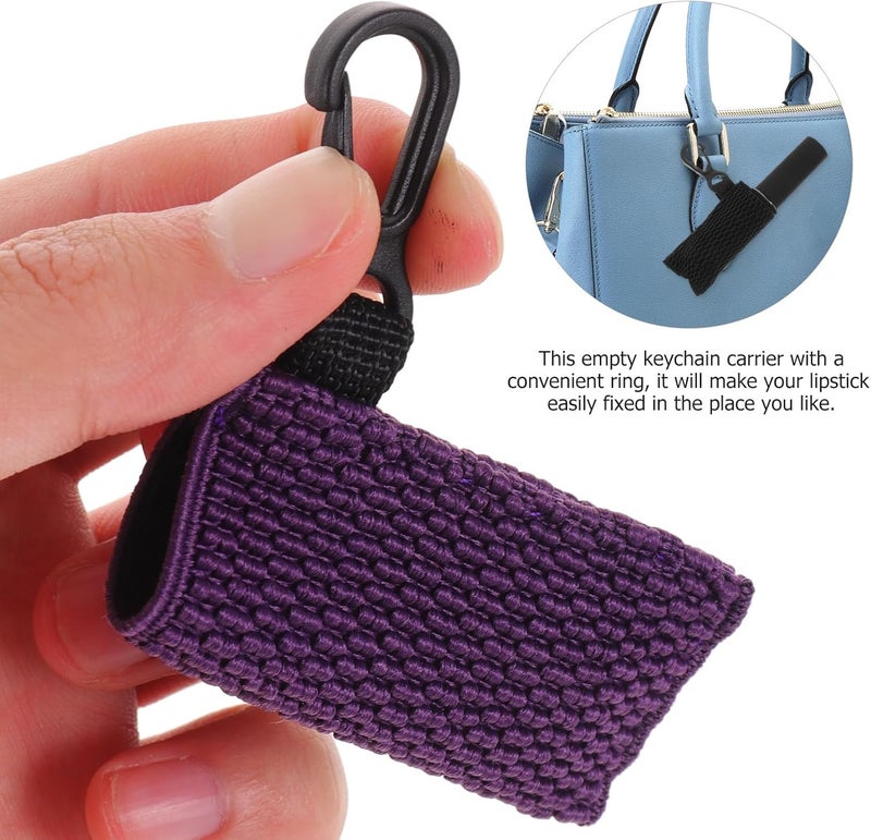 3pcs Lipstick Sleeve Bag Keychain Holders Knitted Polyester Protective Lip Balm Cover for Women Travel Accessory Random Color - Image 3