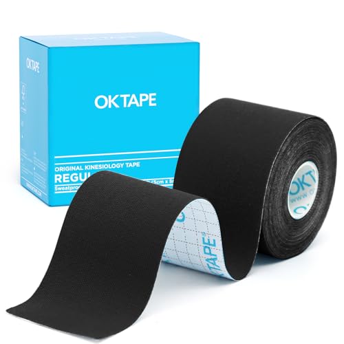 شريط كينيسيو OK TAPE العادي القطني المرن لدعم واستعادة الرياضة 2in164ft لفة غير مقطوعة سوداء