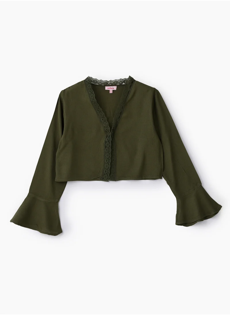 Jelliene Girls Woven Viscose Cropped Lace Trim Blouse