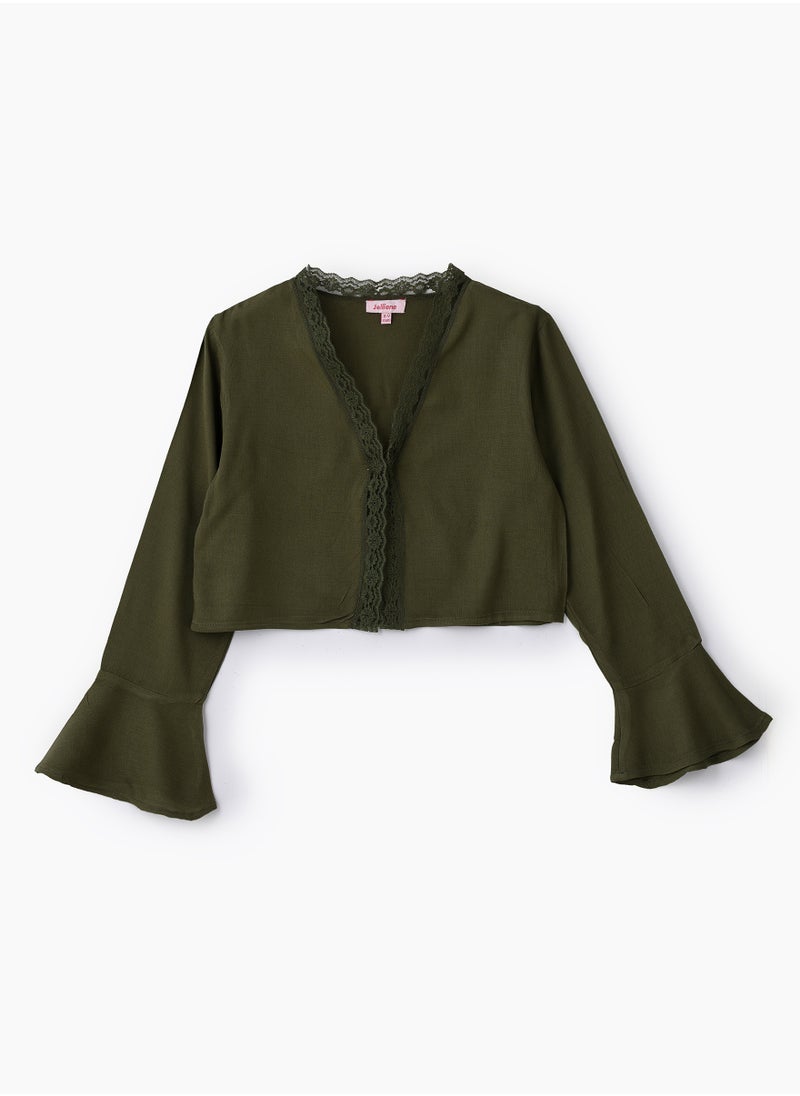 Jelliene Girls Woven Viscose Cropped Lace Trim Blouse  - Image 1