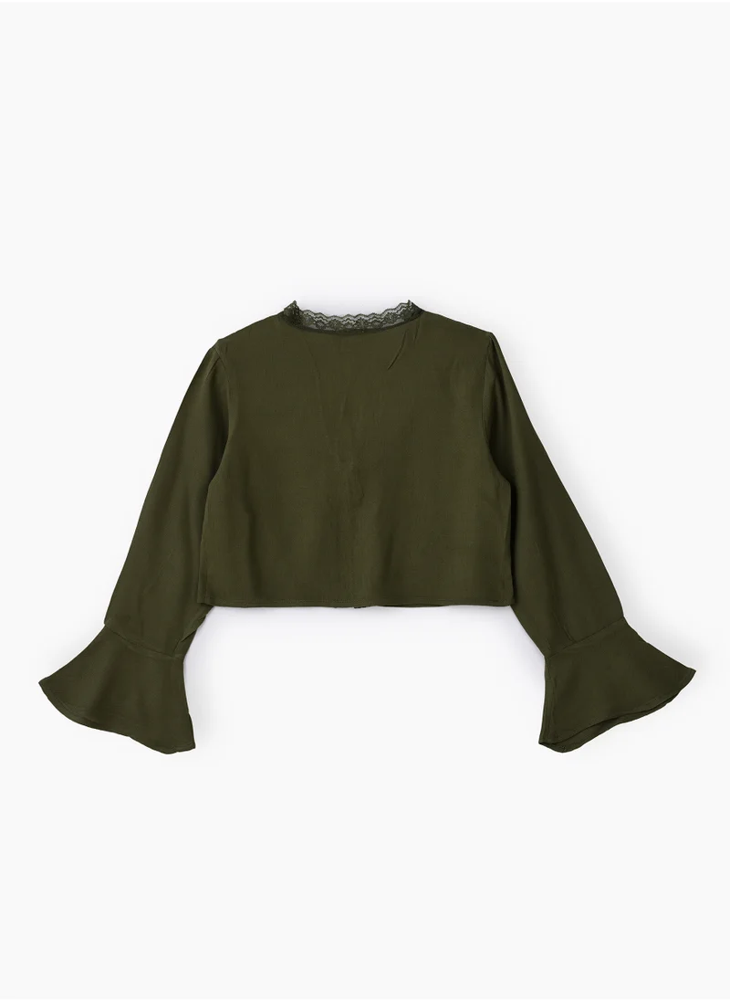 Jelliene Girls Woven Viscose Cropped Lace Trim Blouse