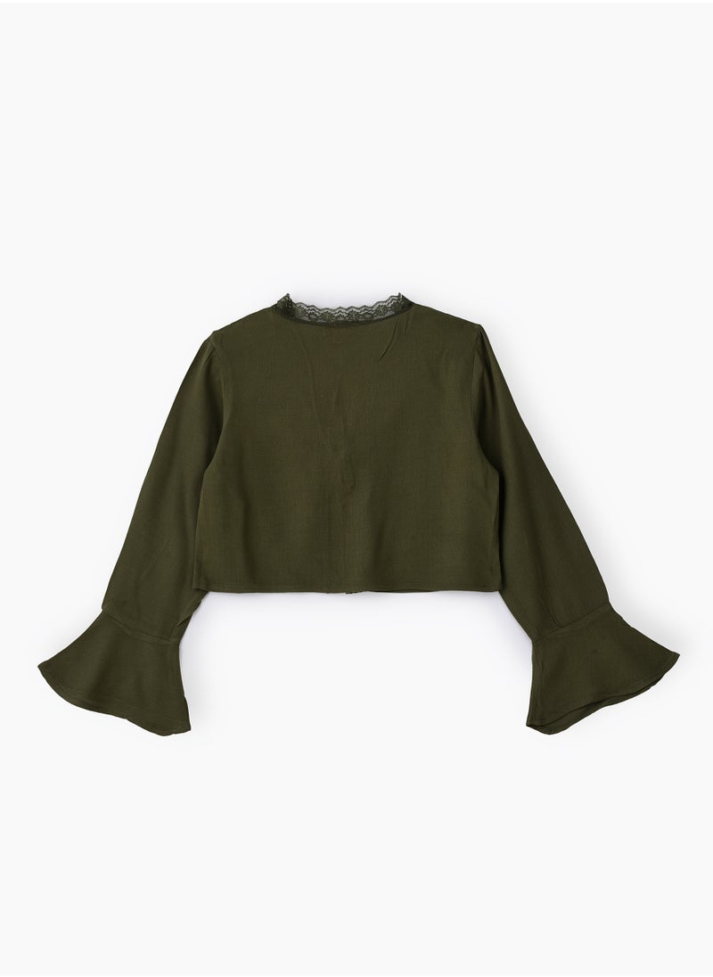 Jelliene Girls Woven Viscose Cropped Lace Trim Blouse  - Image 2