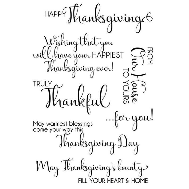 CYFUN DESIGN Thanksgiving Day Thankful from Our Home to Yours Thanksgiveing Words Phrase Rubber Clear Stamp for Card Making DIY Scrapbooking Embossing Stencils Paper Crafting Stamping Handmade Crafts