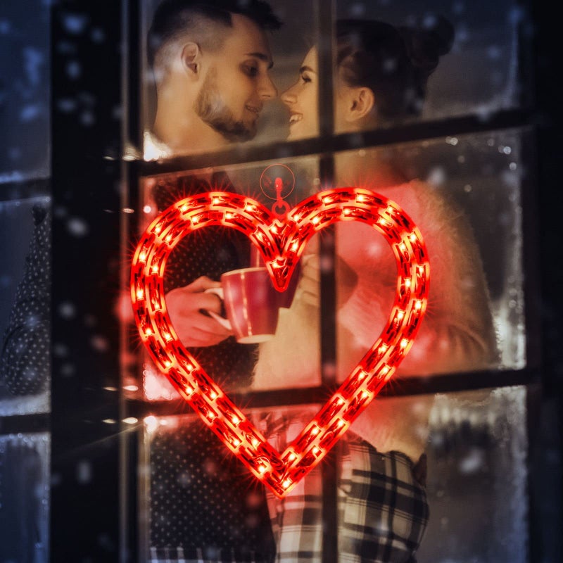 LAMPHOME 12.7" Lighted Red Heart Valentine's Day Window Silhouette Decoration - Image 1