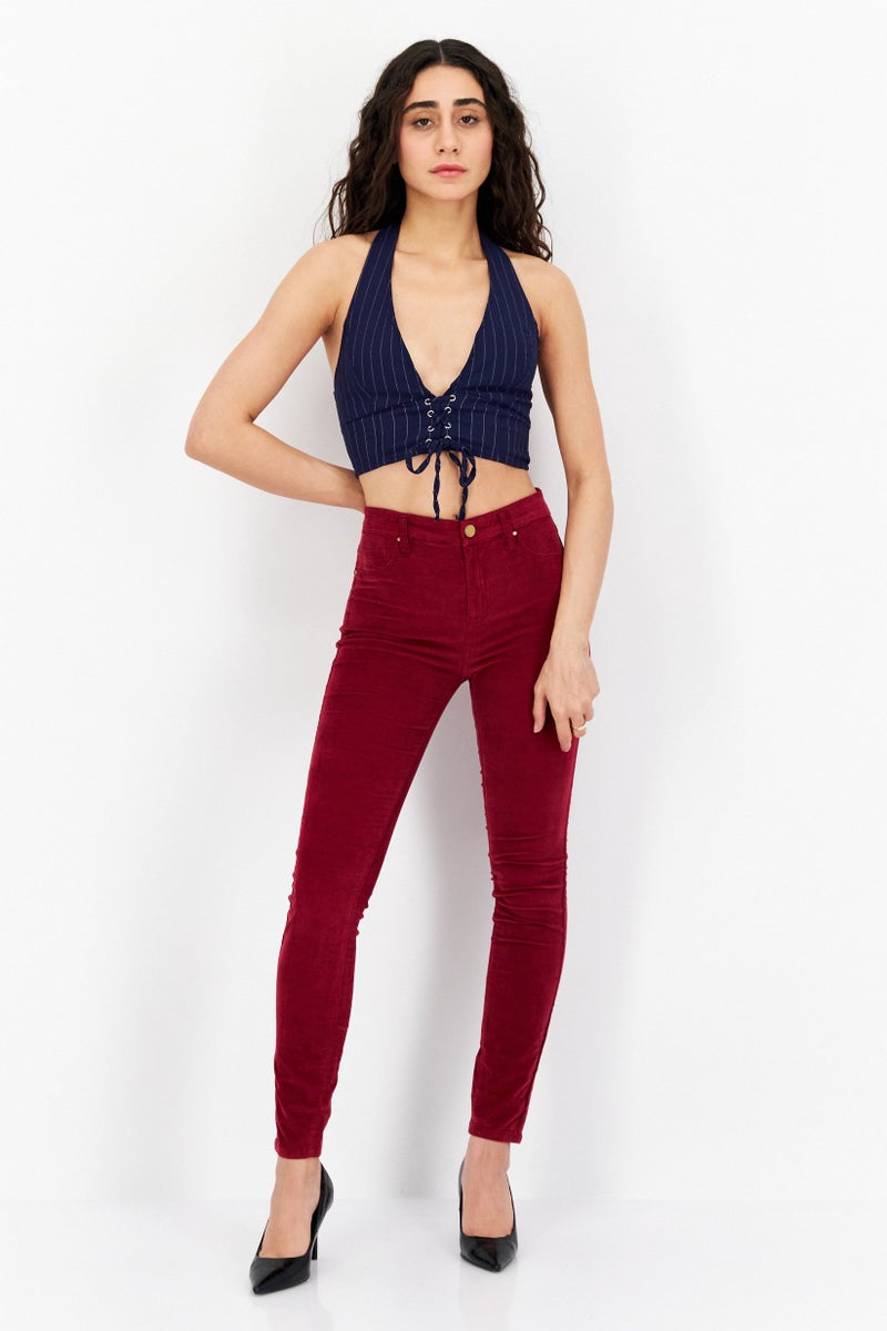 Blank NYC Women Skinny Fit High Waist Ribbed Stretchable Denim Jeans, Maroon - Image 2