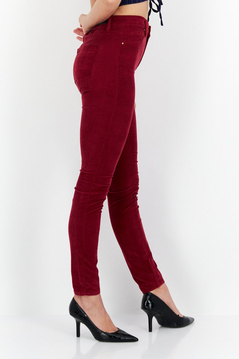 Blank NYC Women Skinny Fit High Waist Ribbed Stretchable Denim Jeans, Maroon - Image 4