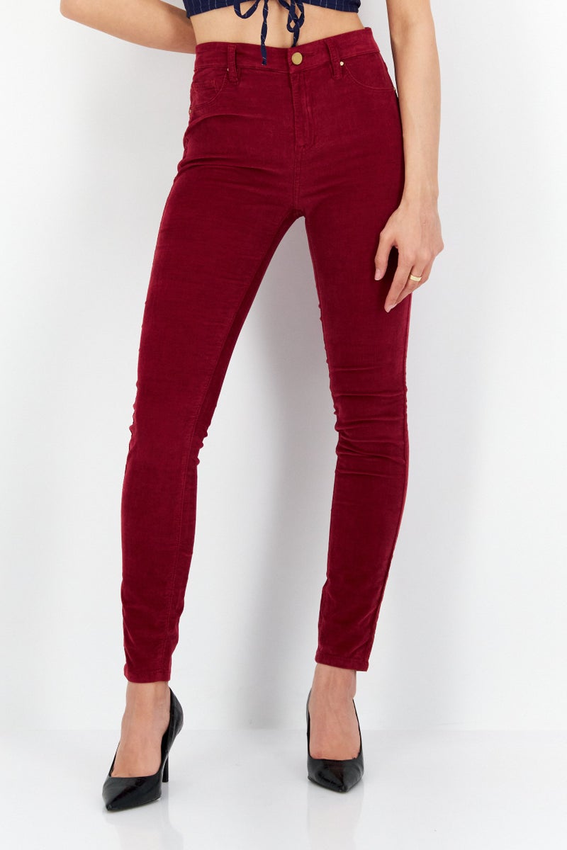 Blank NYC Women Skinny Fit High Waist Ribbed Stretchable Denim Jeans, Maroon - Image 1