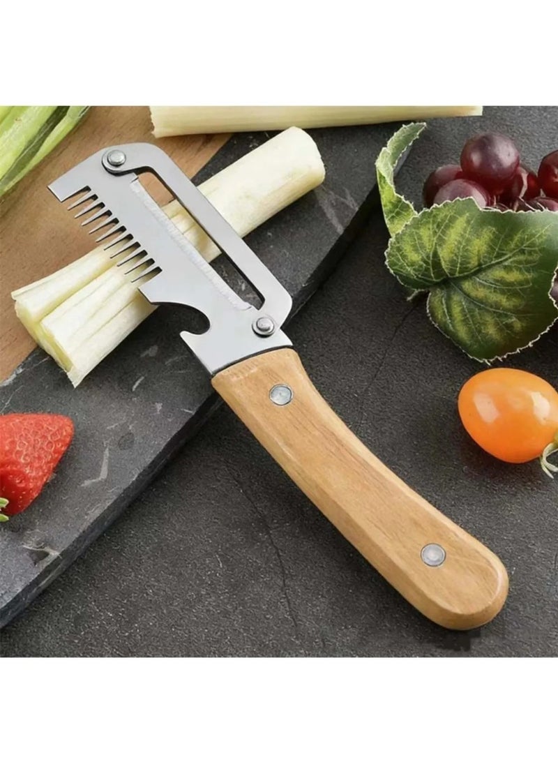 5PCS Stainless Steel Vegetable Peeler with Wooden Handle, Multi-functional Kitchen Tool - Image 3
