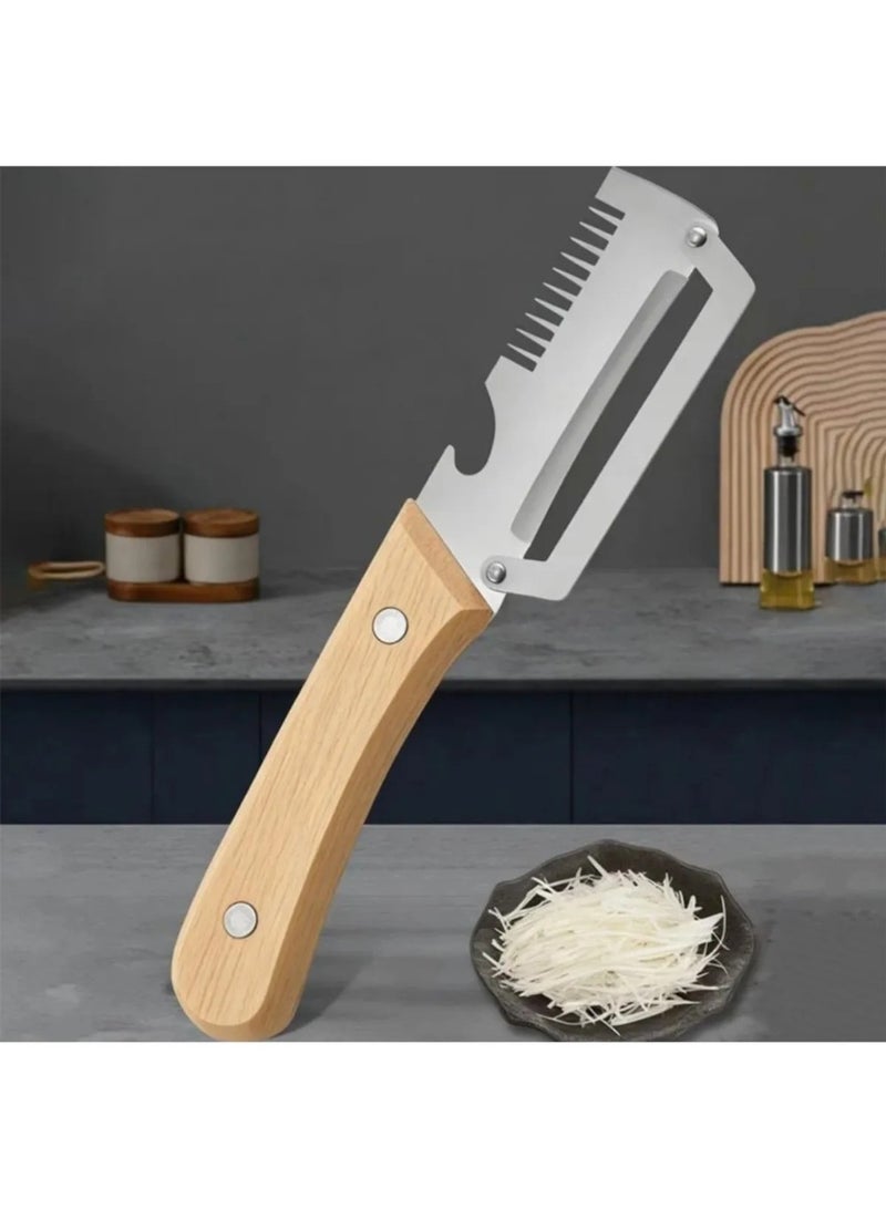 5PCS Stainless Steel Vegetable Peeler with Wooden Handle, Multi-functional Kitchen Tool - Image 5