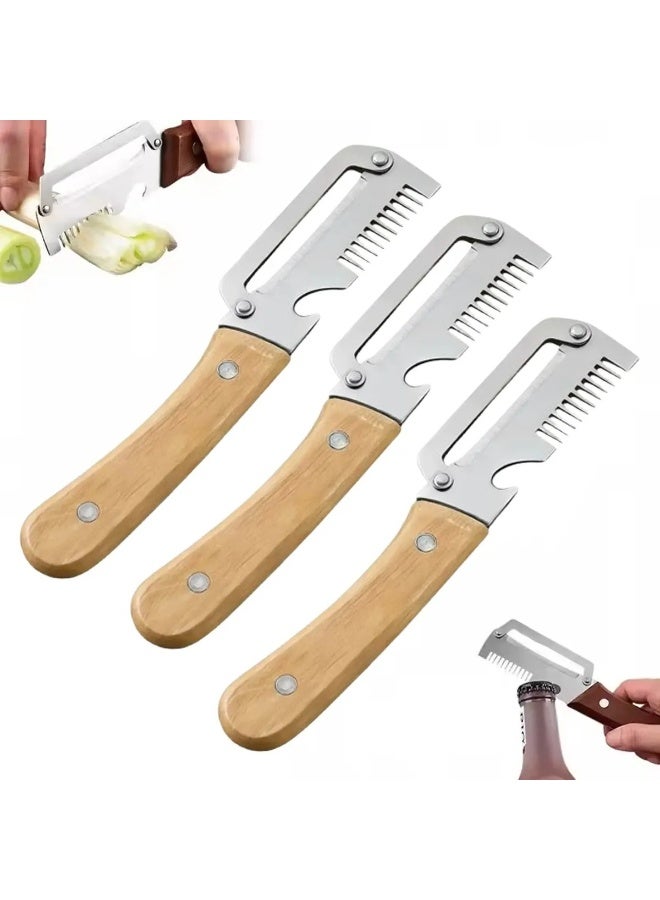 5PCS Stainless Steel Vegetable Peeler with Wooden Handle, Multi-functional Kitchen Tool - Image 1