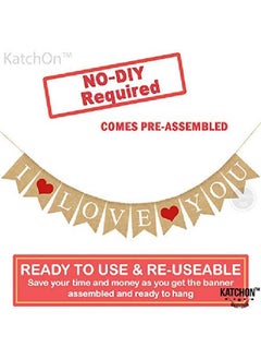 KATCHON I Love You Banner Burlap 10 Feet No Diy | Love Banner For Mantle Valentines Day Decor | I Love You Sign For Romantic Decoration Special Night | I Love You Decorations For Anniversary Birthday  - Image 2
