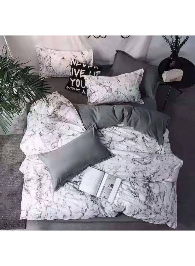 طقم مفروشات فاخر بحجم كينج مكون من 6 قطع - تصميم بسيط، غطاء لحاف 220×240 سم مع شرشف مطاطي و4 أغطية وسائد