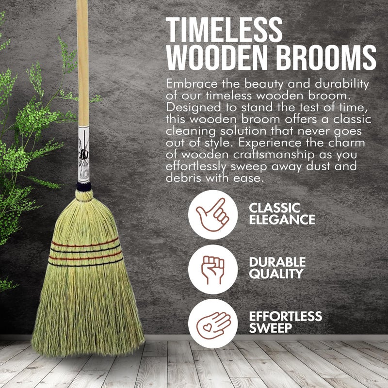 Peaceful Classics Handmade Amish Corn Broom with Wooden Handle â€“ 57" Heavy Duty Broom for Courtyard, Lobby & Market, 100% Corn Fill Straw Broo'm, 4 Sews Indoor & Outdoor Bristle for Sweeping - Yellow - Image 2