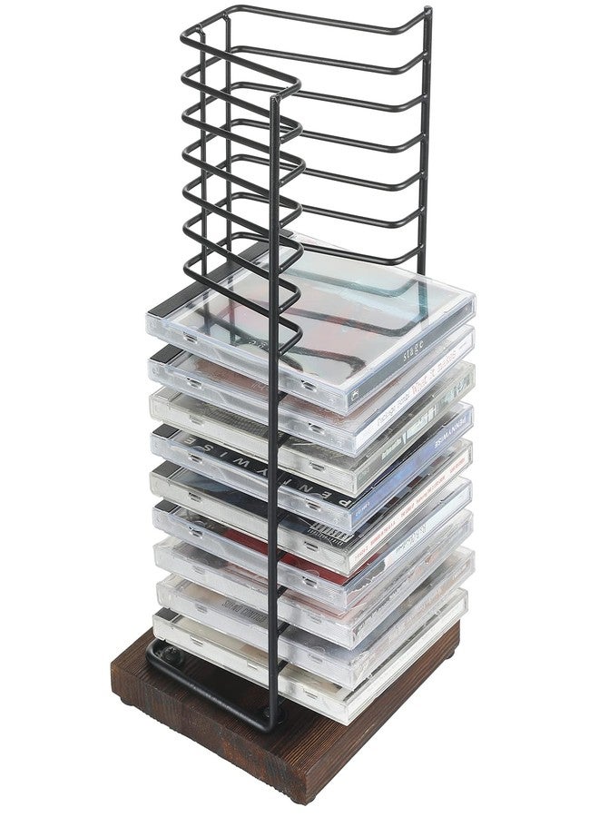 ماي جيفت حامل أقراص تخزين الأقراص المدمجة من ماي جيفت، رف عرض أقراص DVD للطاولة، يتسع لـ 15 علبة أقراص، هيكل معدني أسود غير لامع، قاعدة خشبية محروقة - Image 4