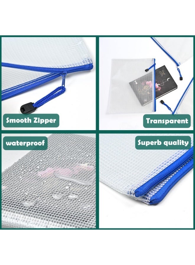 10 Pcs Zipper File Bags, Waterproof Plastic Mesh Pouch for Office School, Board Game Storage Bags (A4 Size 13.4''x9.4'', White and Blue) - Image 2