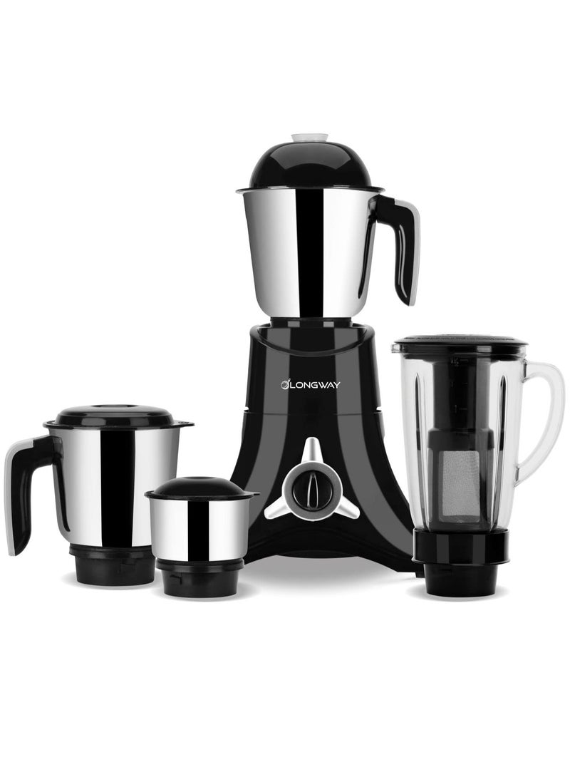 Longway Orion Mixer Grinder 900 W (4 Jars, Black) | long lasting shock proof ABS body | Heavy Duty Motor | Nano-grinding technology | 304 Grade Stainless Steel Blade | Noise levels 80-90 DB