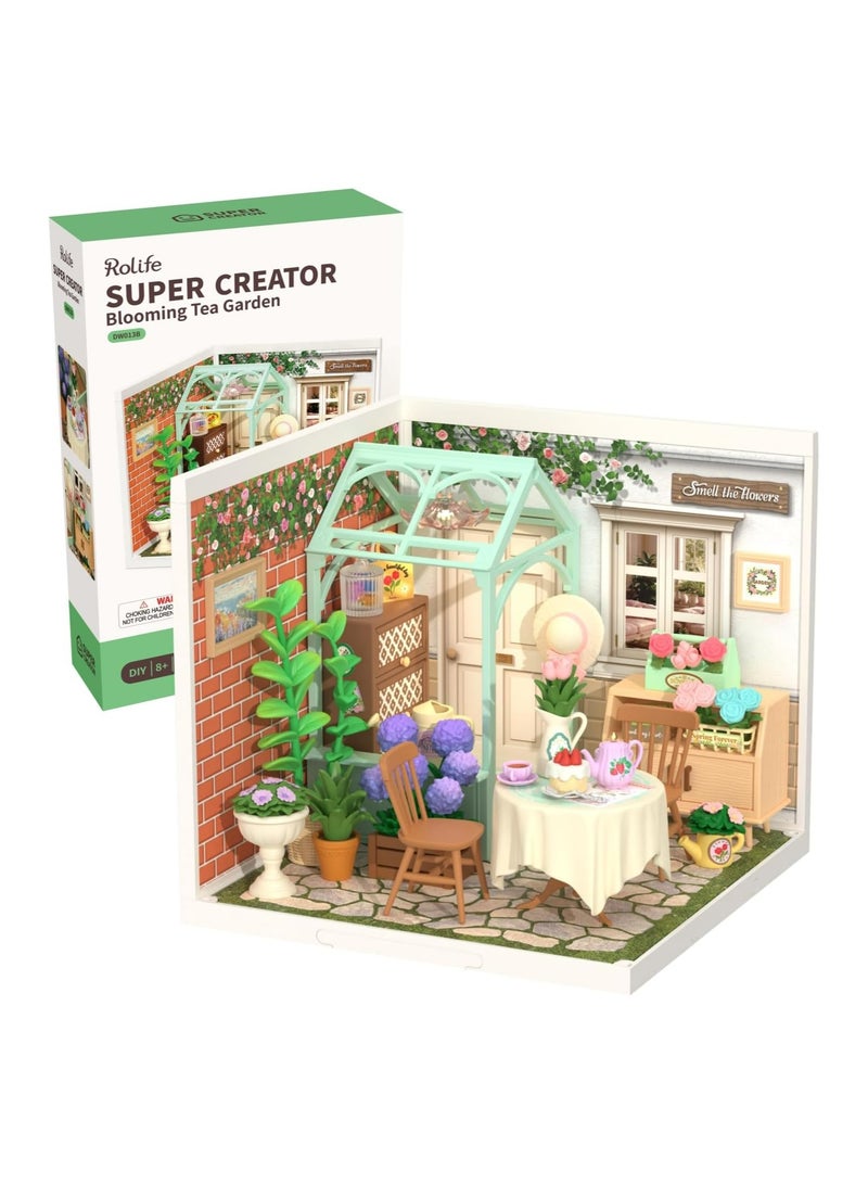 Robotime Rolife Blooming Tea Garden DIY Plastic Miniature House DW013B Premium 3D Puzzle Building Kits for Adults & Teens - Decorative Home Décor, Ramadan & Holiday Gift (Eid and Birthday) for Puzzle Enthusiasts, Stress Relief STEM Project - Image 1